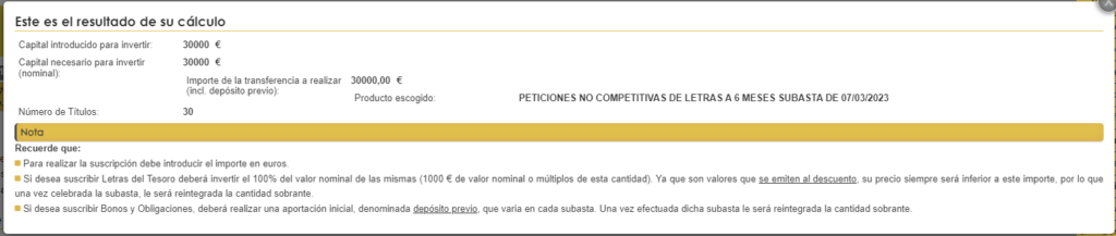 importe mínimo para comprar letras del tesoro español